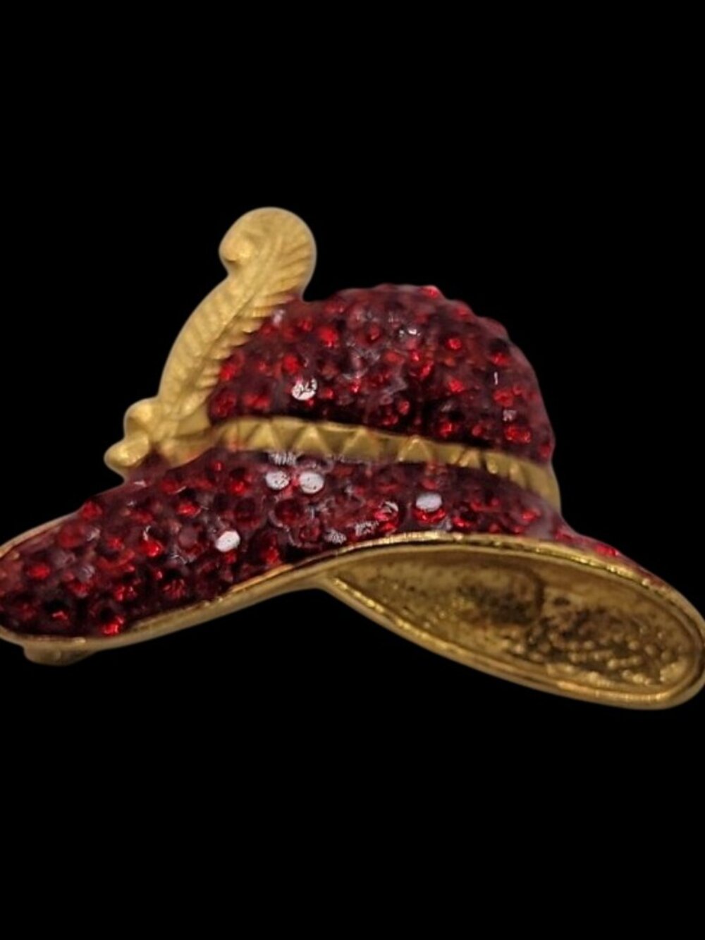 VTG Louis Stern LS Red Hat Society Brooch Pin Gold Tone Red Rhinestone Feather - Picture 2 of 6